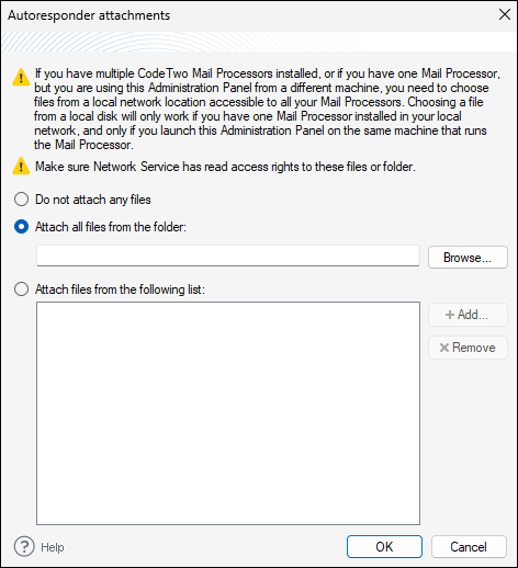 Autoresponder attachment window.