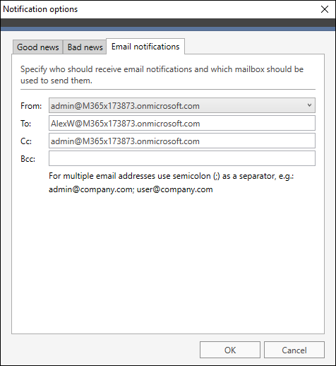 Office 365 Migration Email notifications recipient