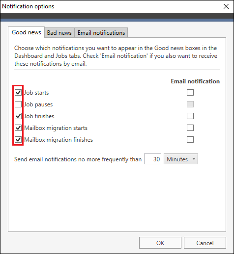 Office 365 Migration Notifications settings