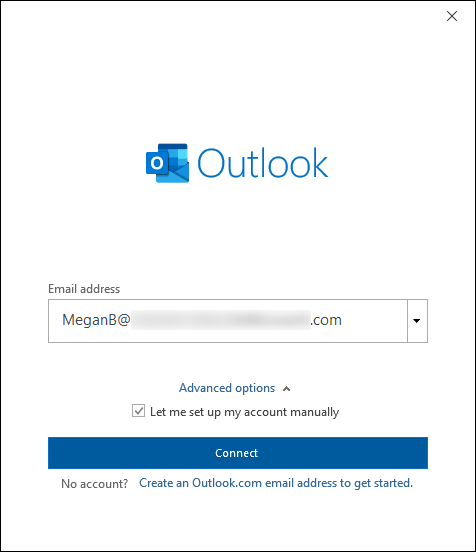 Adding a new email account to Outlook.