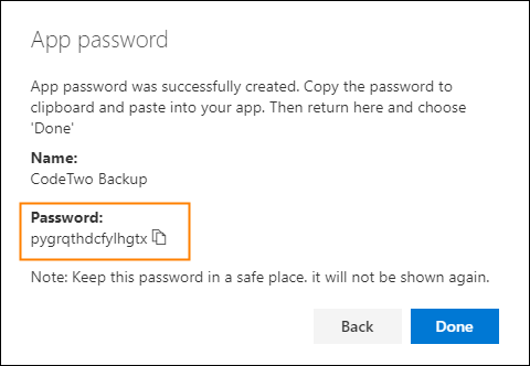The newly generated app password.