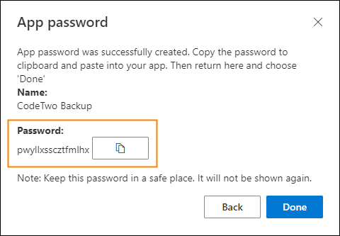 The newly generated app password.