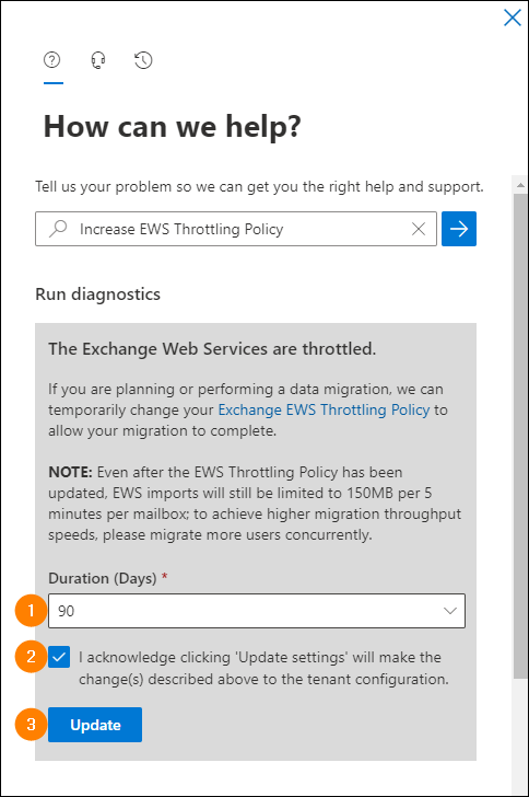 Easing the EWS throttling policy limits.