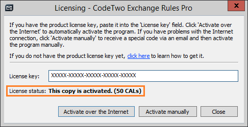 The License status field shows the number of available licenses.