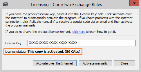The License status field shows the number of available licenses.
