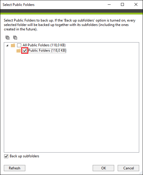 Backup Exchange backup job public folders