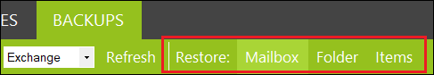 Backup Exchange restore Restore options