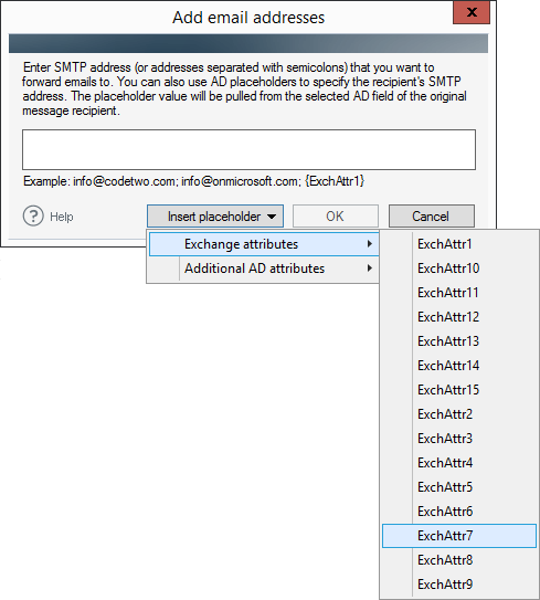 Specifying Exchange Attributes for an SMTP email address.