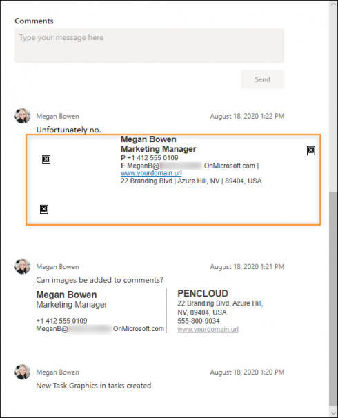 Images are not displayed in the Planner comments section.