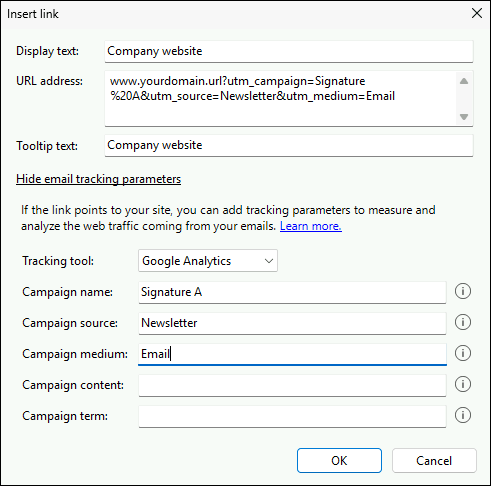 Tagging a link with UTM parameters.