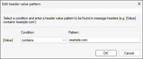 Specifying header value search condition and pattern.