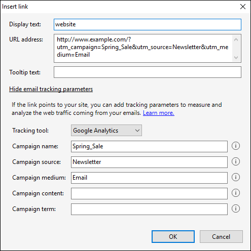 Tagging the hyperlink with UTM parameters.