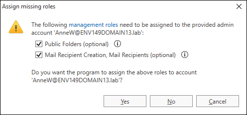 Exmigr troubleshooting assign optional roles