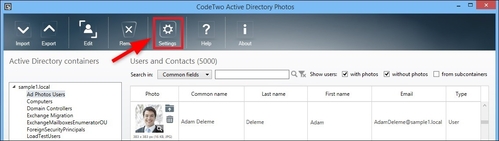 Active Directory Photos - settings button toolbar