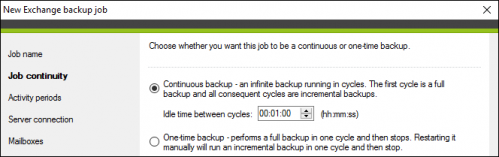 Selecting the default Continuous backup model.