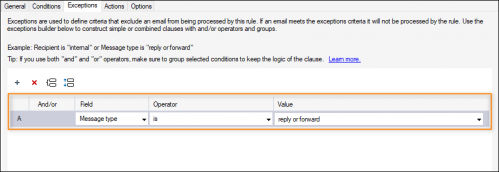 Configuring an exception that will apply to reply and forward messages.