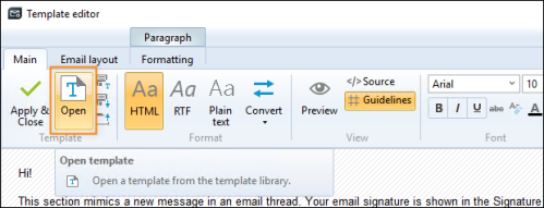 Opening the template library from the editor.