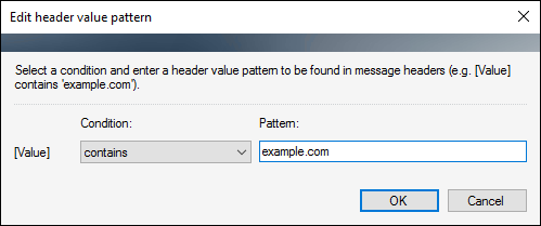 Specifying header value search condition and pattern.