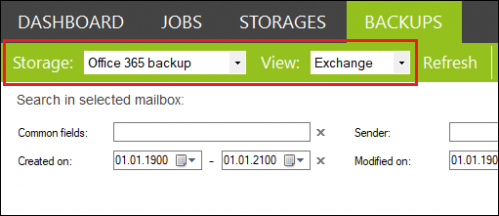 Backup Exchange restore Selecting storage