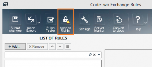 Access Rights button on the top menu bar of the Administration Panel.