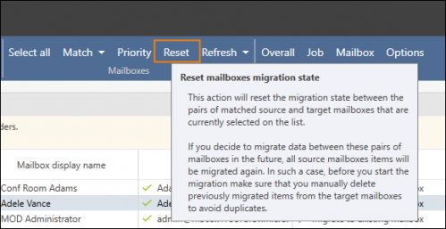 Locating the Reset button on the Jobs tab.