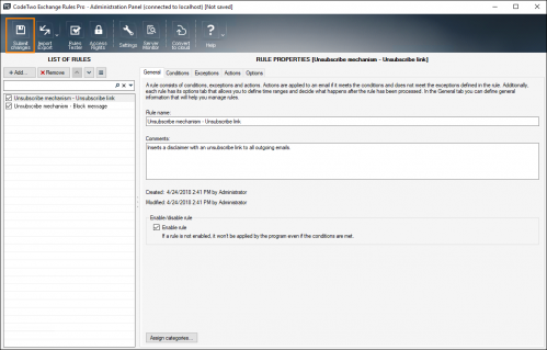 Saving the configuration in the Administration Panel.