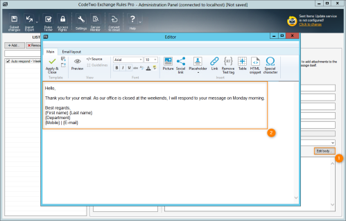 Composing the autoreply message template.