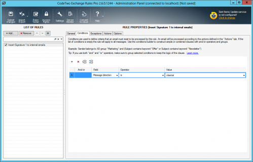 Setting the condition to Message direction is internal.