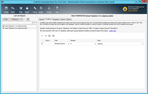 Setting the condition to Message direction is outgoing.