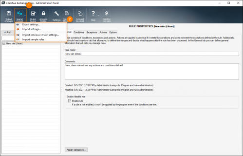 Import / export settings.