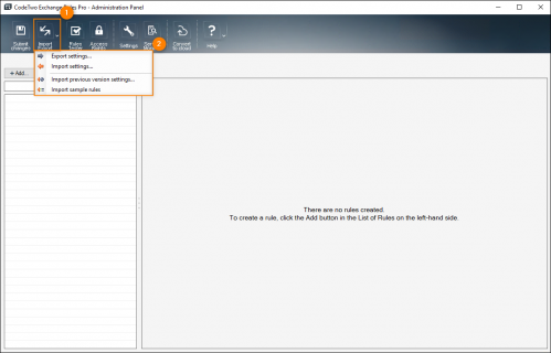 Accessing the Import/Export settings.