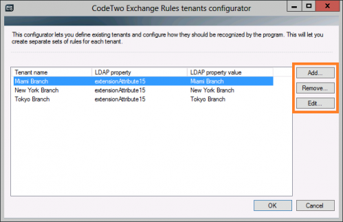 Add, remove or edit tenants.