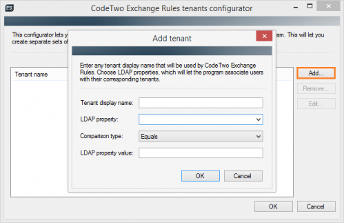 Tenant configuration window.