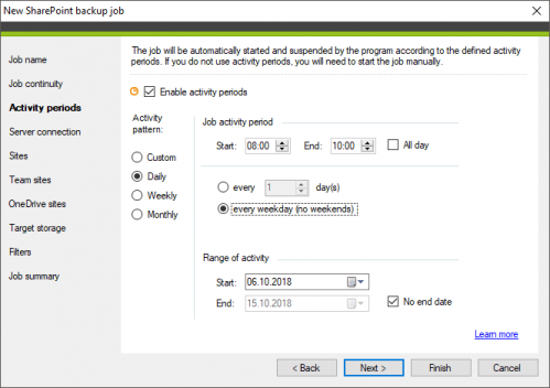 Backup Activity periods Example 1