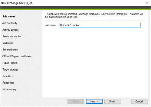 Backup Exchange backup job wizard