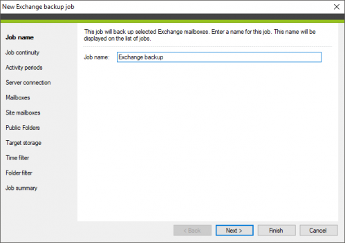 Backup Exchange backup job wizard
