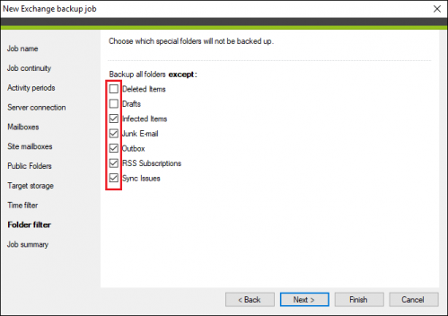 Backup Exchange backup job folder filter