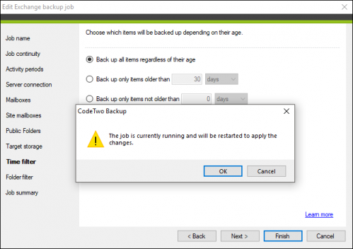Backup Exchange backup job apply changes