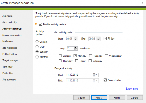 Backup Exchange backup job configure activity