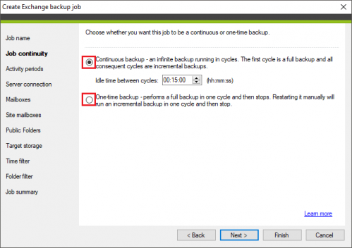 Backup Exchange backup job continuity
