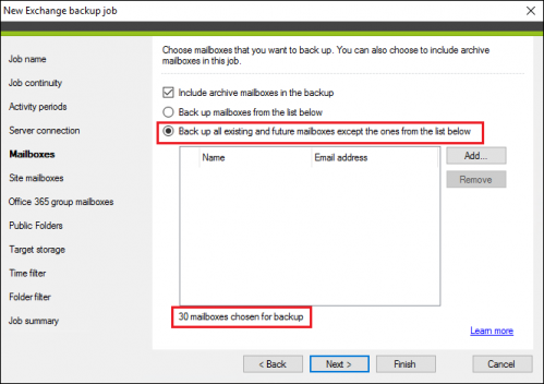 Backup Exchange backup job all mailboxes 2.3