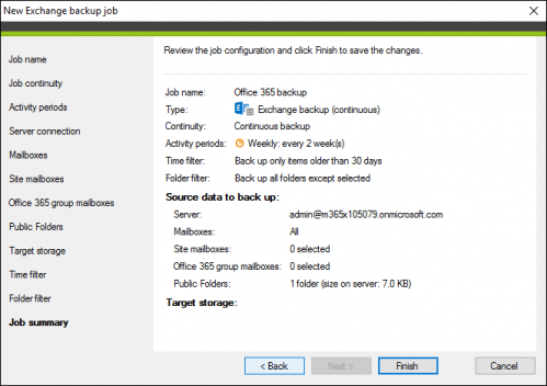 Backup Exchange backup job summary