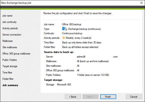 Backup Exchange backup job summary 2.3