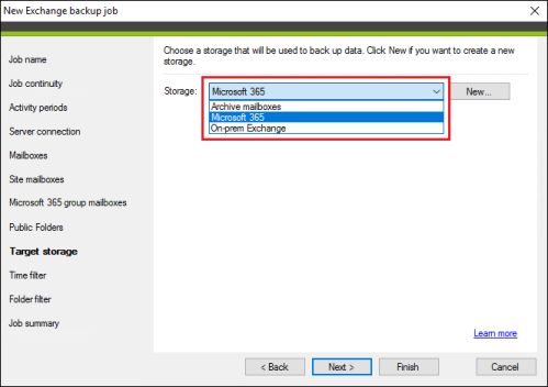 Selecting an existing storage.