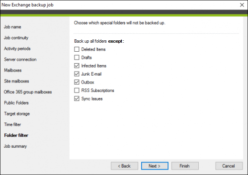 Choosing which special folders will be excluded from the backup process.