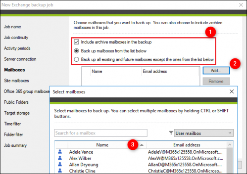 Backup quick guide select mailboxes