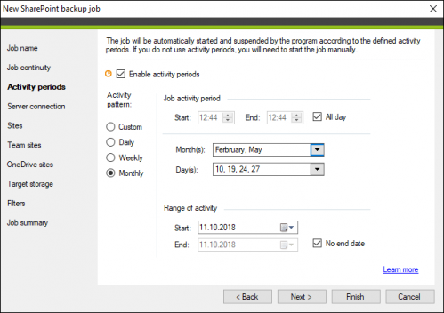 Backup SharePoint backup job configure activity