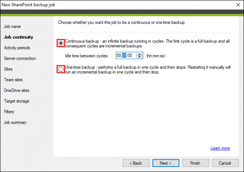 Backup SharePoint backup job continuity