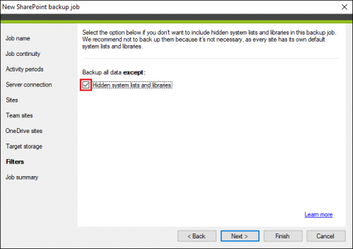Backup SharePoint backup job filters
