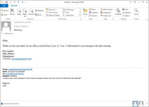 The autoreply sent outside the working hours.